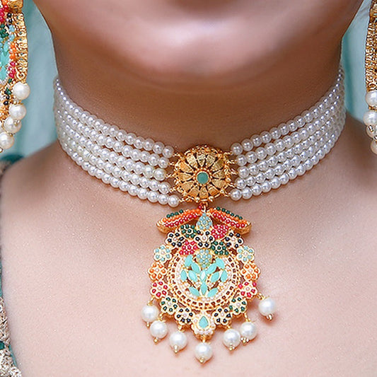 Peacock multi Pearl Choker Set