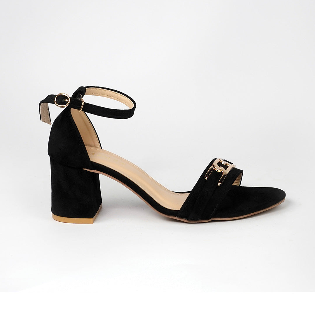 Quetzal Velvet Black Elegant Block Heel