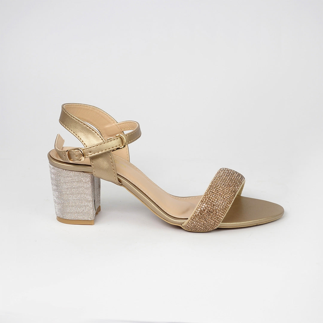 Shimmering Gold Sandals with Block Heel