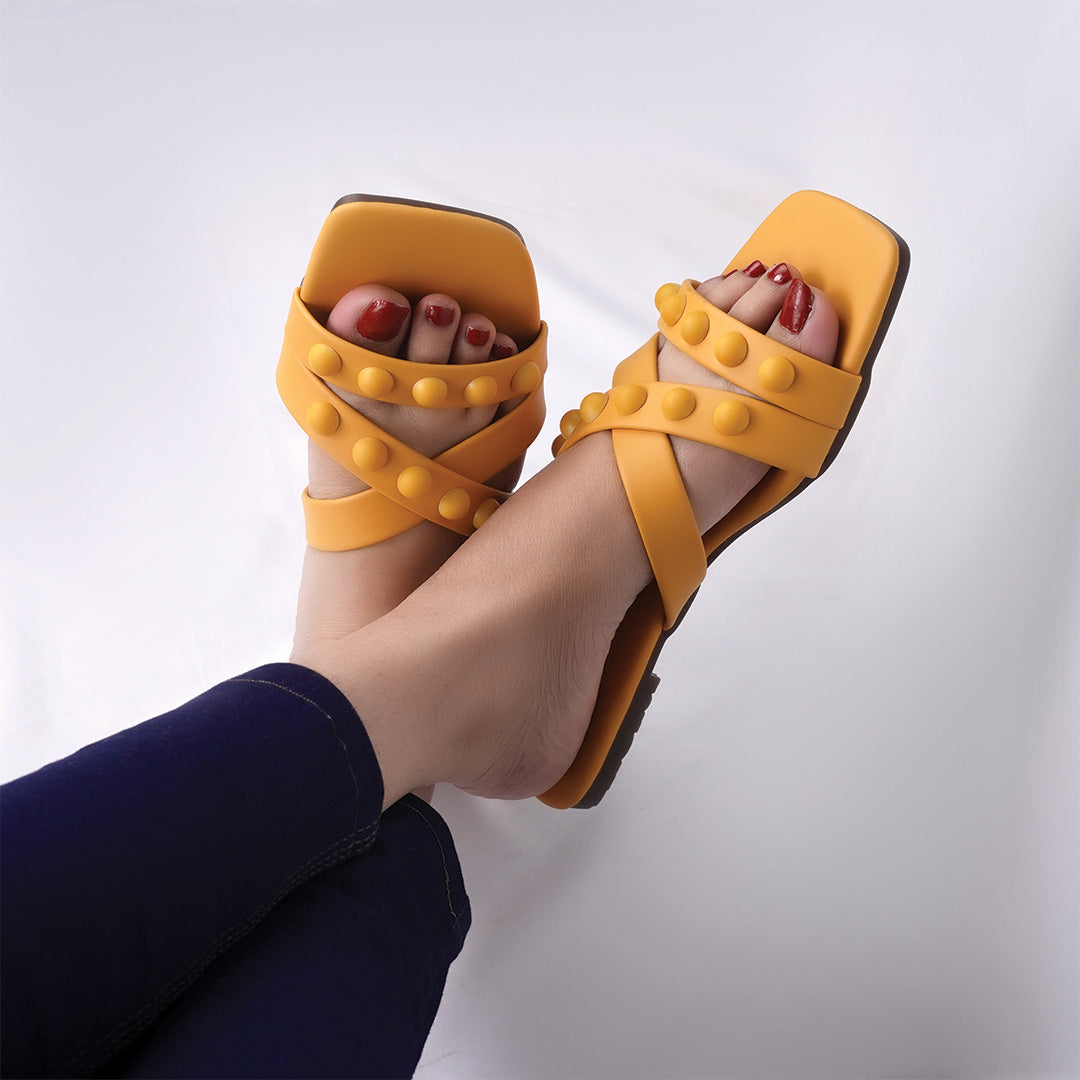 Mustard Cross-Strap Flats