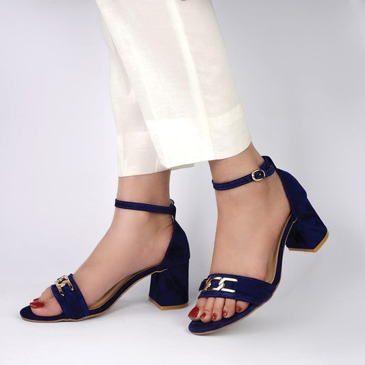 Quetzal Velvet Blue Elegant Block Heel