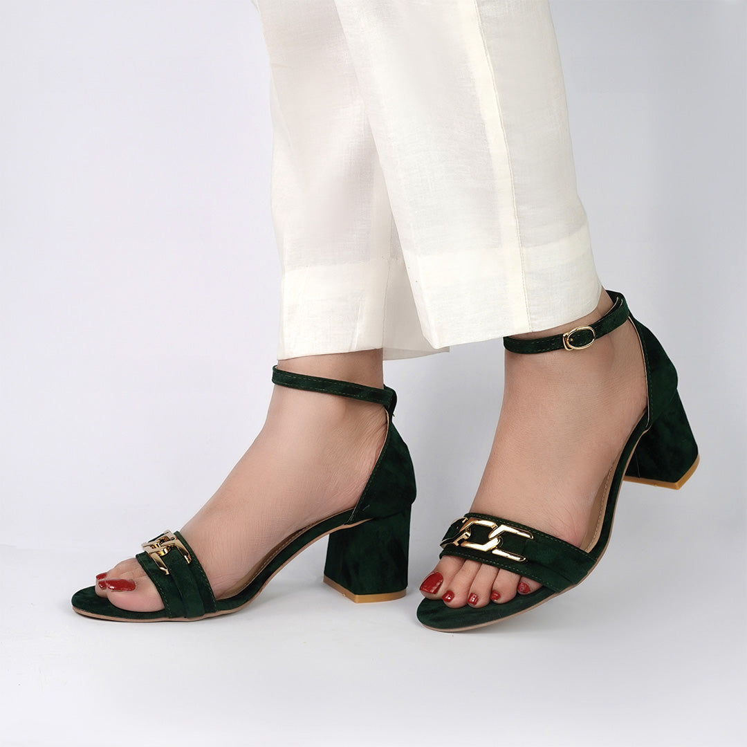 Quetzal Velvet Green Elegant Block Heel