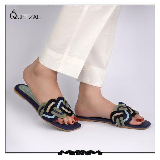 Blue Multicolor flora Quetzal Flat Slipper