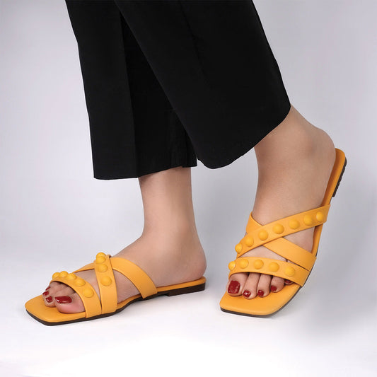 Mustard Cross-Strap Flats