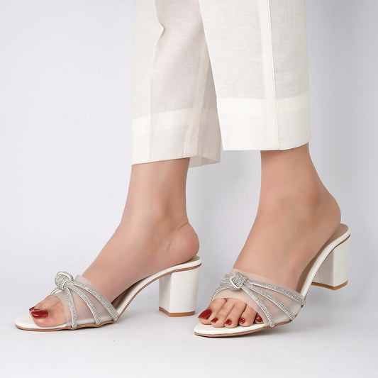 Dazzling White Block Block Heel